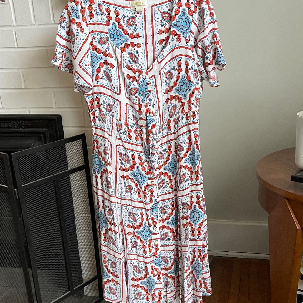 Maeve Red and Blue Patterned Midi Dress